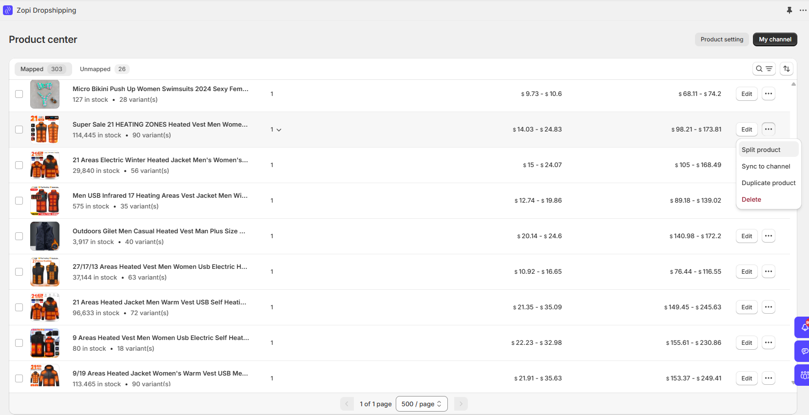 GO to product center to find split product