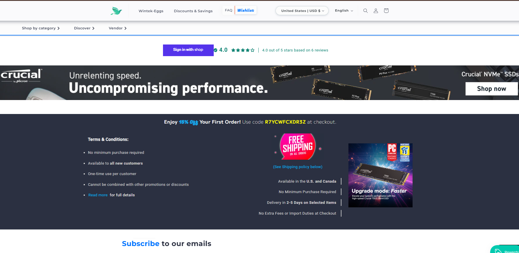 Swiftwintek store homepage