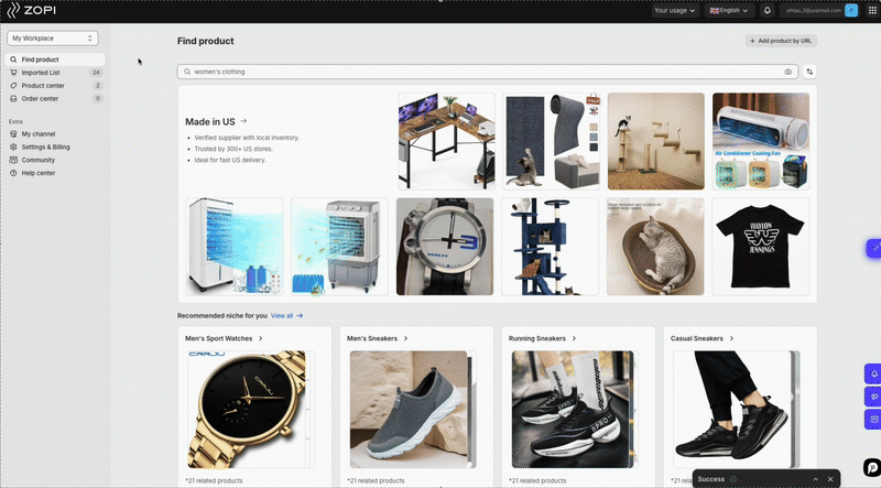 add a product by URL in the Zopi Find Product section