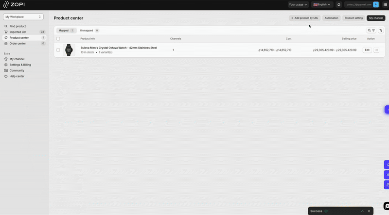 use Zopi Product Center for adding products by URL